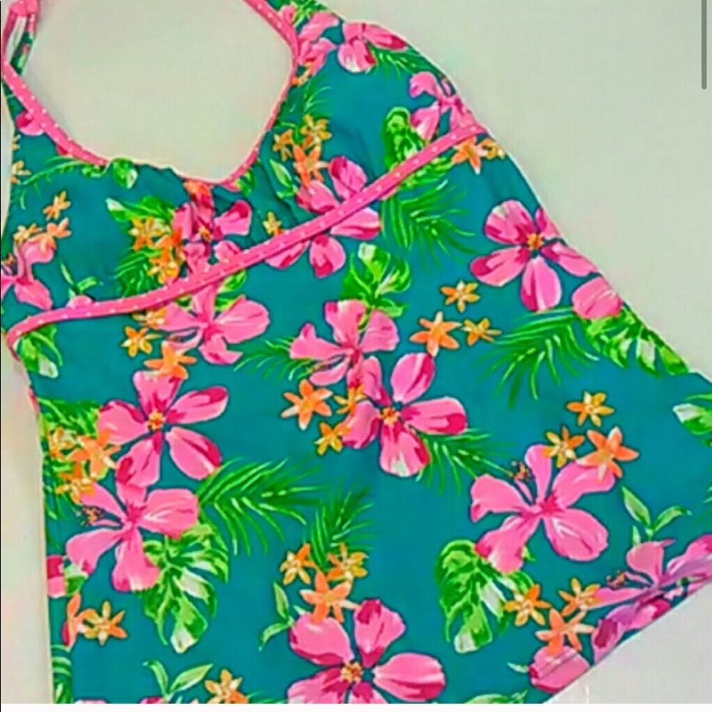 Tropical hibiscus floral print tankini swim top